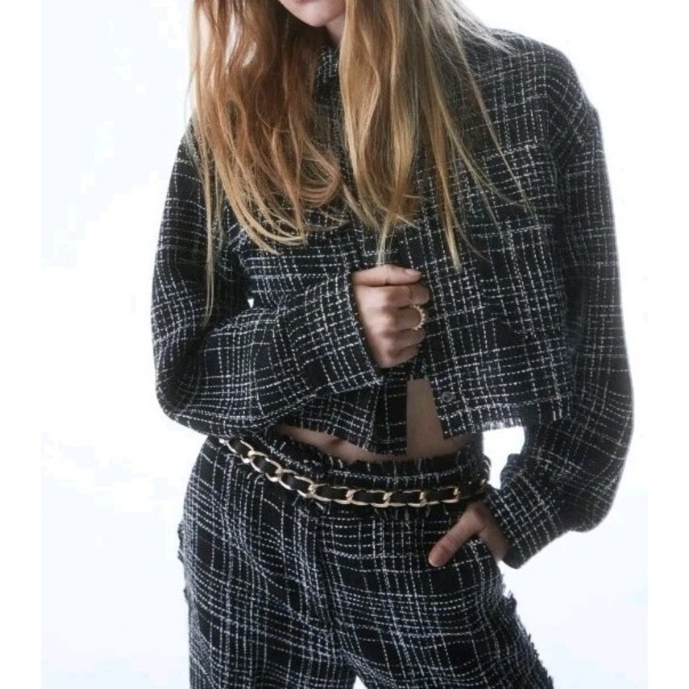 H&M Boucle Shacket Tweed Black Size XL NWT